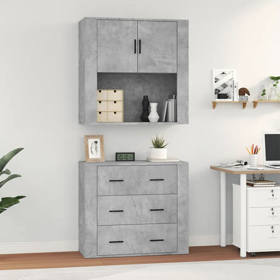 Hoge Kast Bewerkt Hout Betongrijs