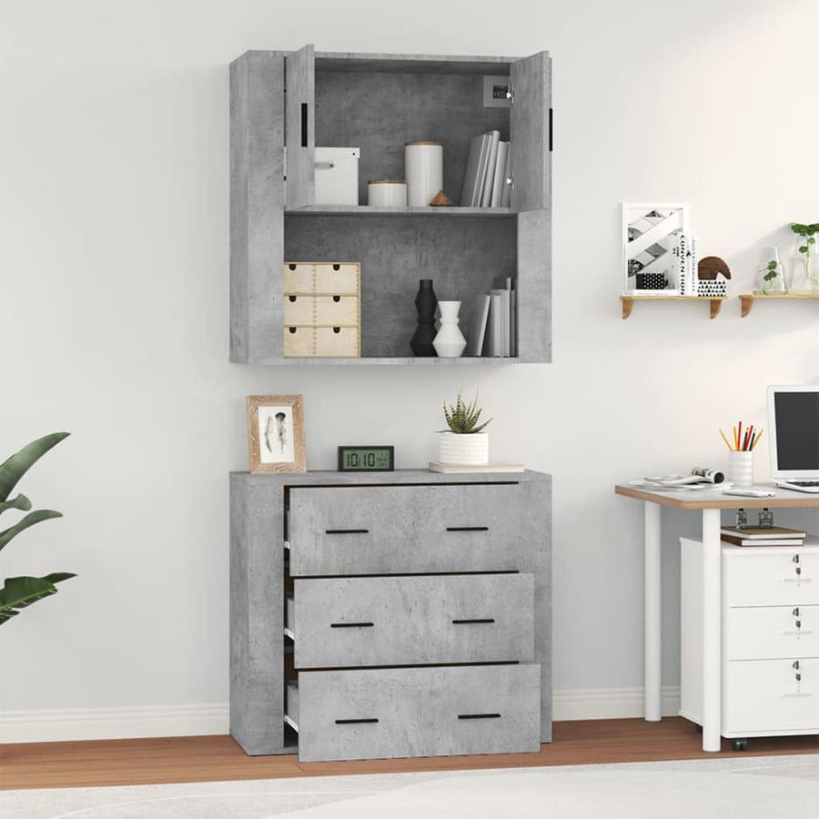 Hoge Kast Bewerkt Hout Betongrijs
