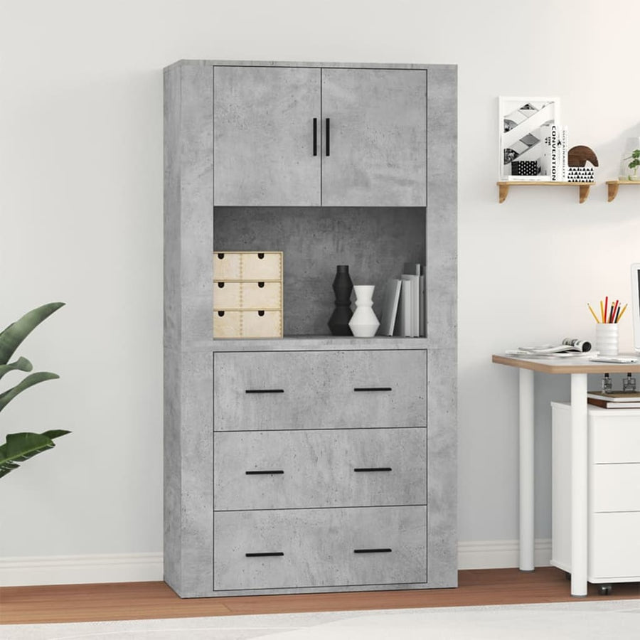 Hoge Kast Bewerkt Hout Betongrijs