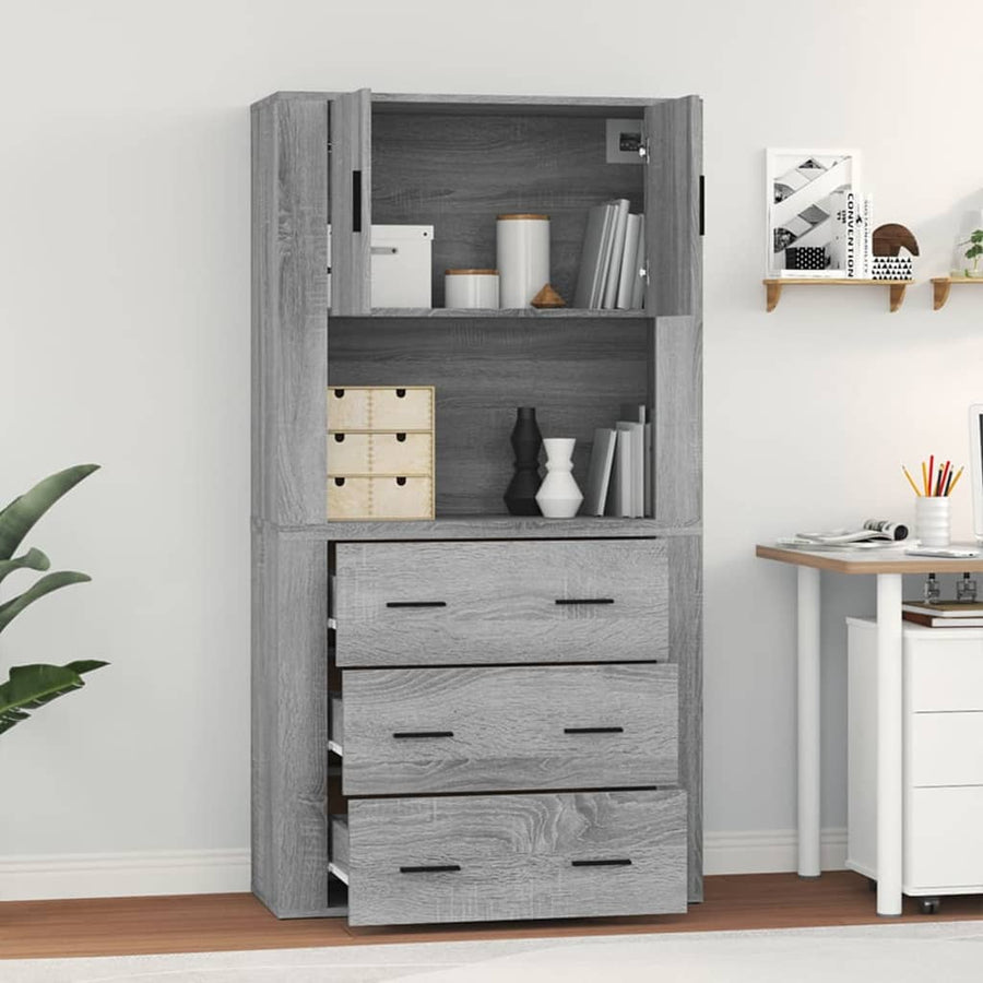 Hoge Kast Bewerkt Hout Grijs Sonoma Eikenkleurig