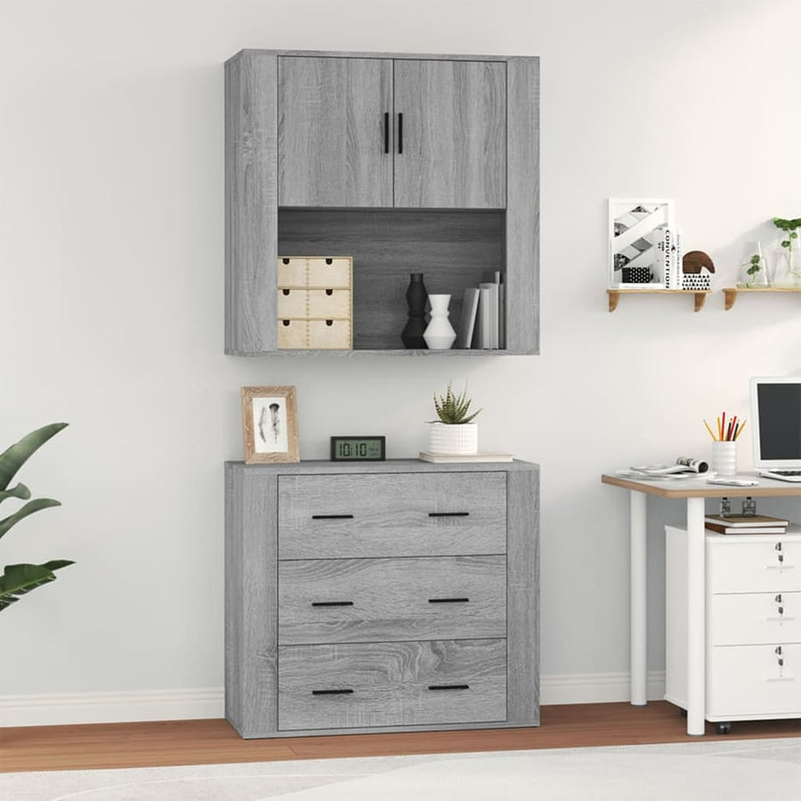 Hoge Kast Bewerkt Hout Grijs Sonoma Eikenkleurig