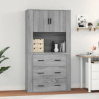Tall cabinet carved wood grey Sonoma oak-coloured