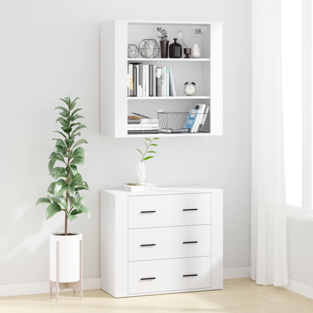 Hoge Kast Bewerkt Hout Wit