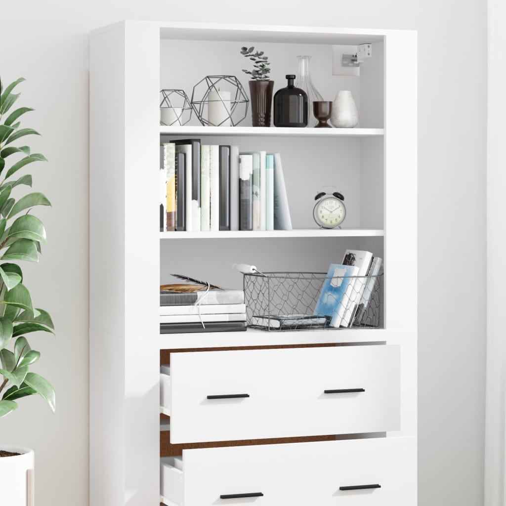 Hoge Kast Bewerkt Hout Wit