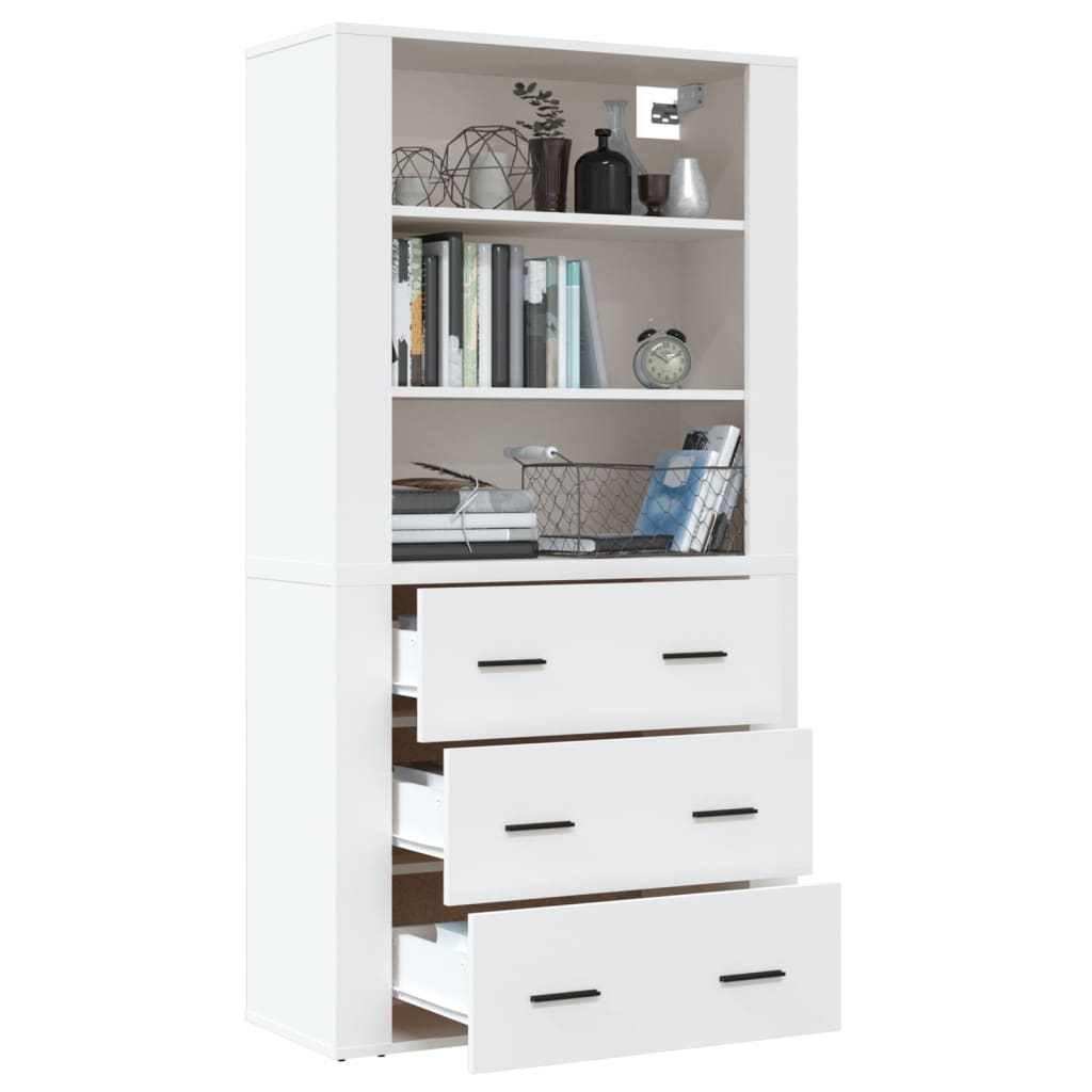 Hoge Kast Bewerkt Hout Wit