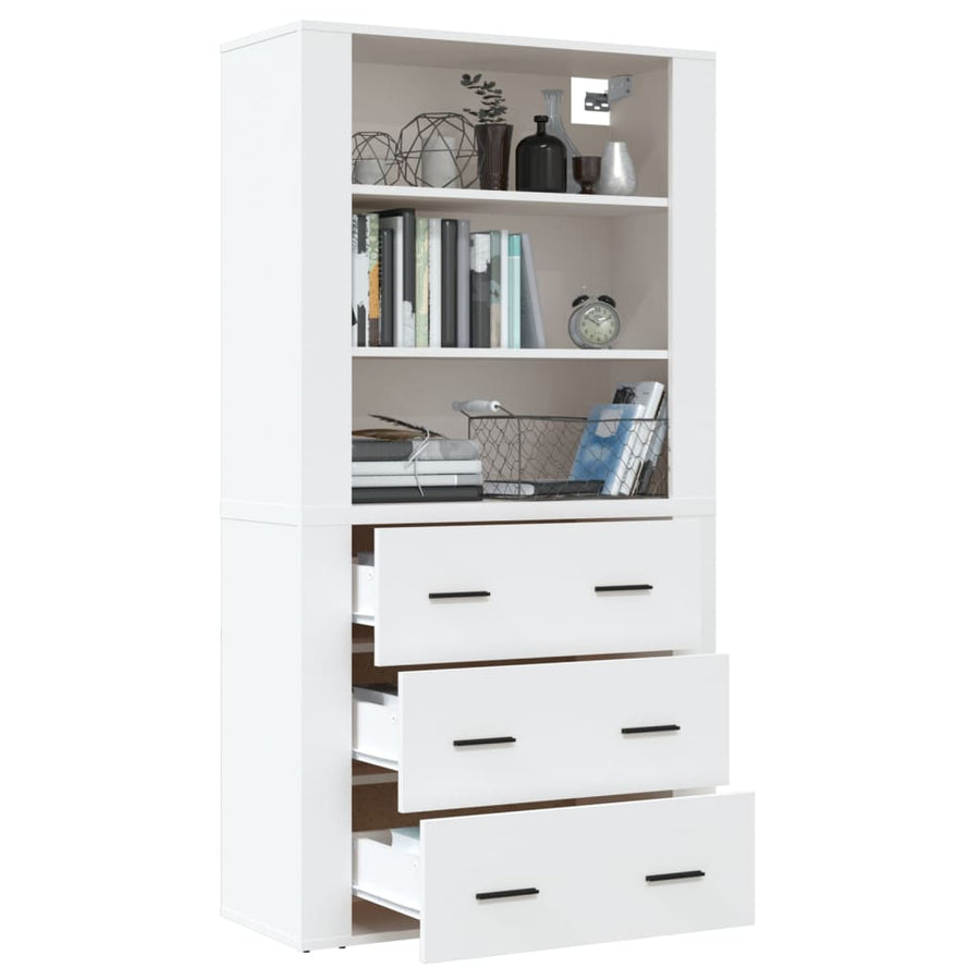 Hoge Kast Bewerkt Hout Wit