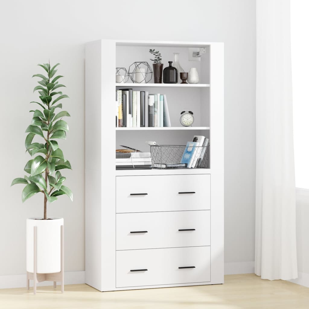 Hoge Kast Bewerkt Hout Wit