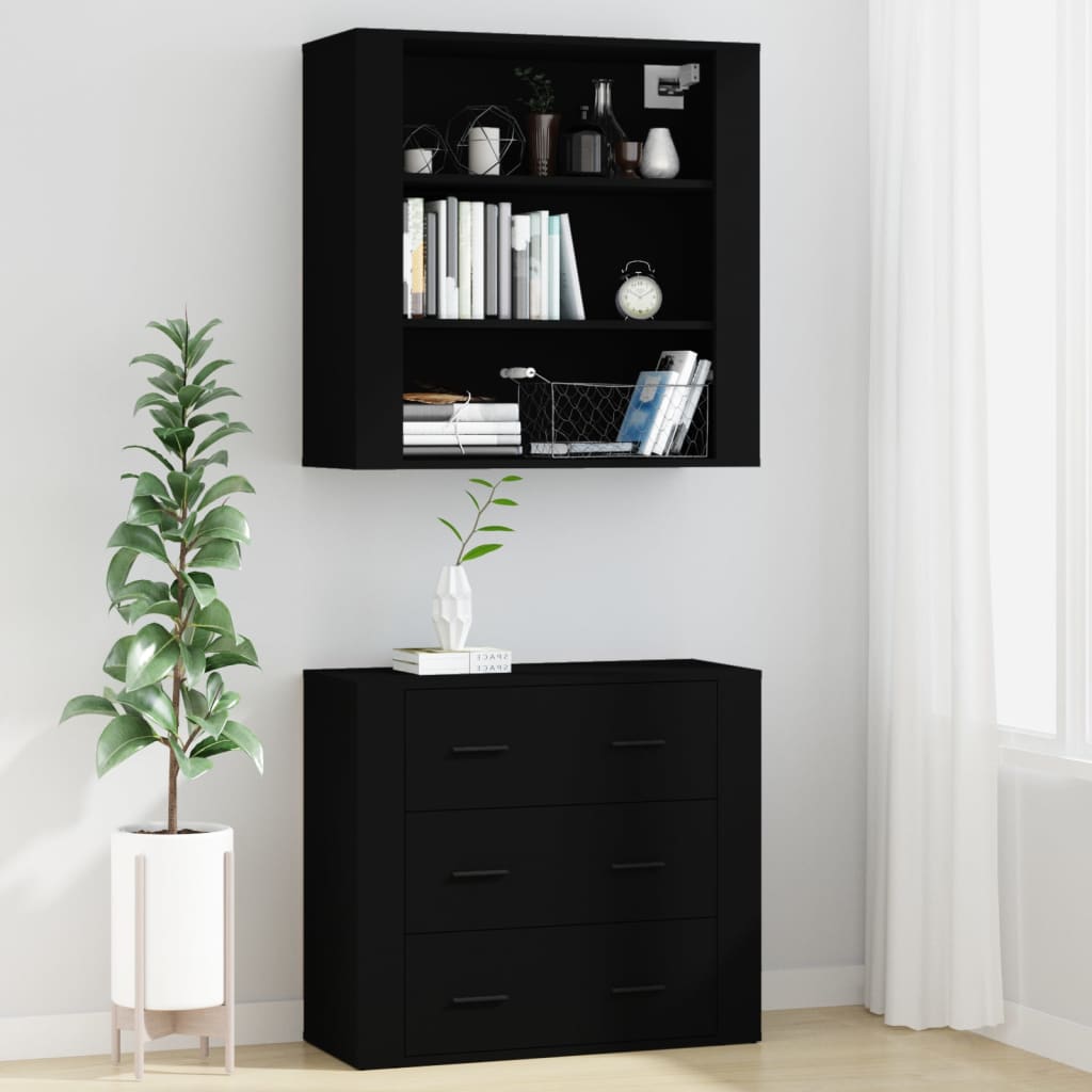 Hoge Kast Bewerkt Hout Zwart