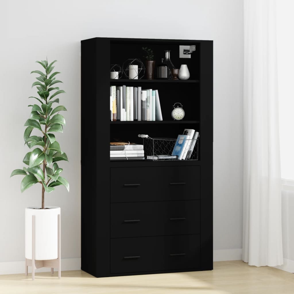 Hoge Kast Bewerkt Hout Zwart
