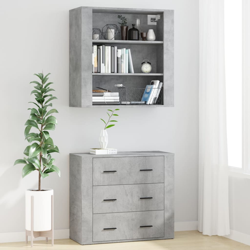 Hoge Kast Bewerkt Hout 1 Betongrijs