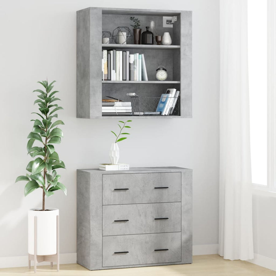 Hoge Kast Bewerkt Hout 1 Betongrijs