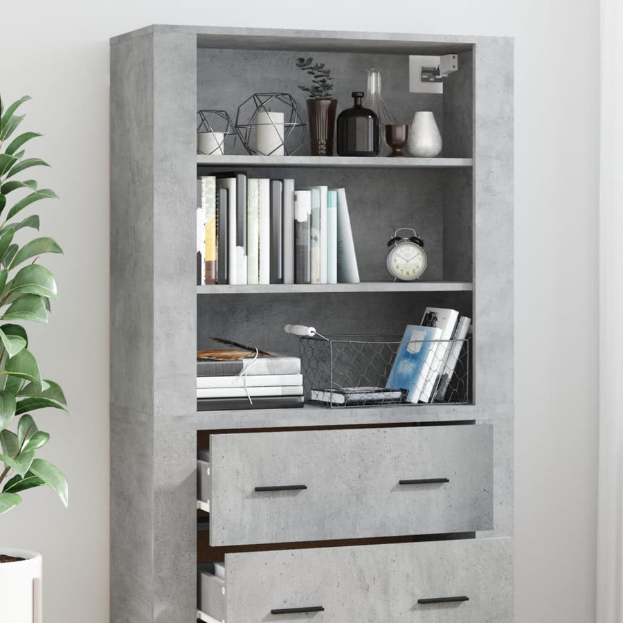 Hoge Kast Bewerkt Hout 1 Betongrijs
