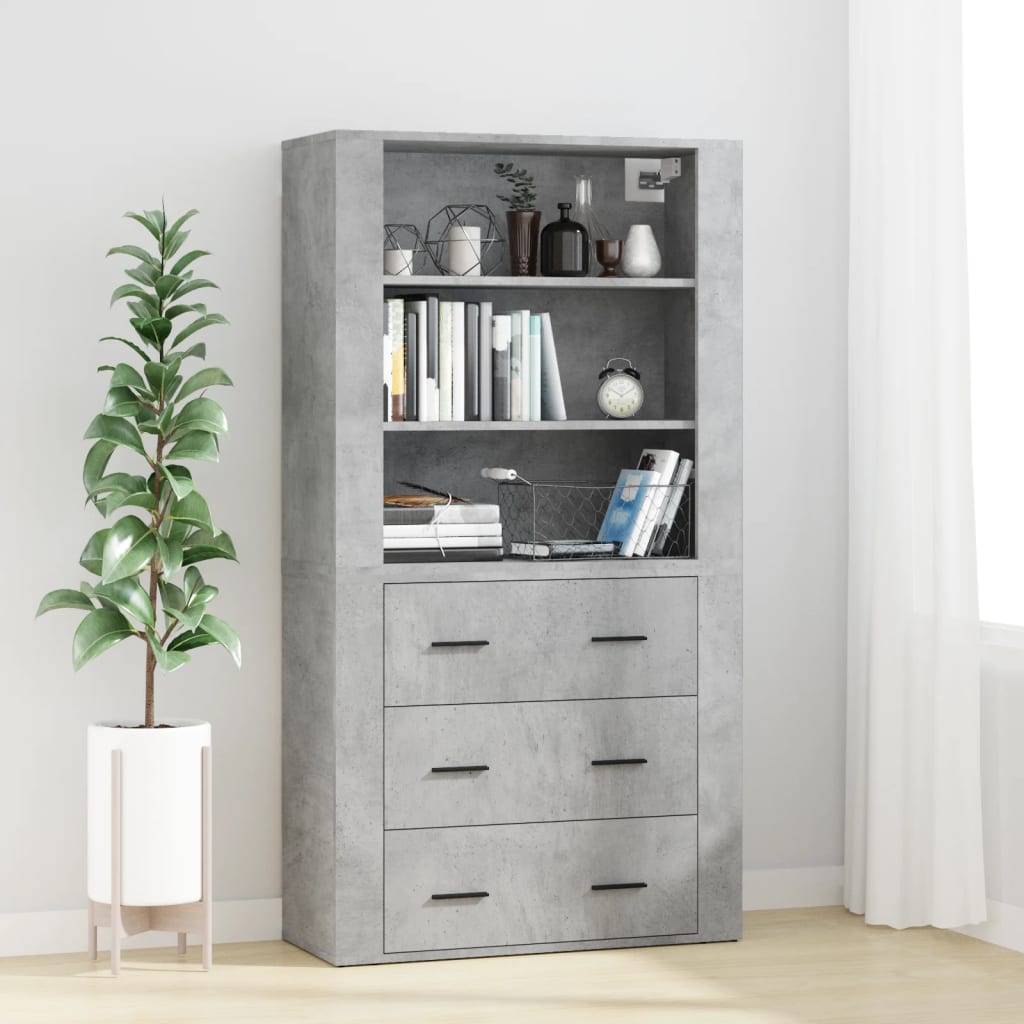 Hoge Kast Bewerkt Hout 1 Betongrijs