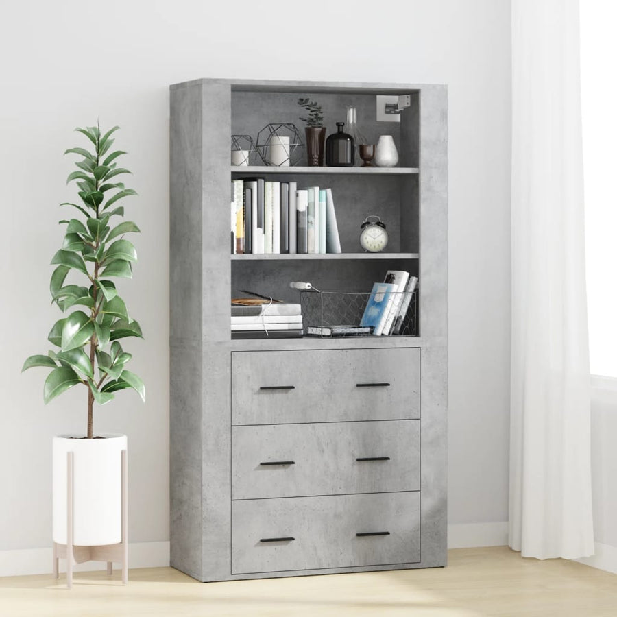 Hoge Kast Bewerkt Hout 1 Betongrijs
