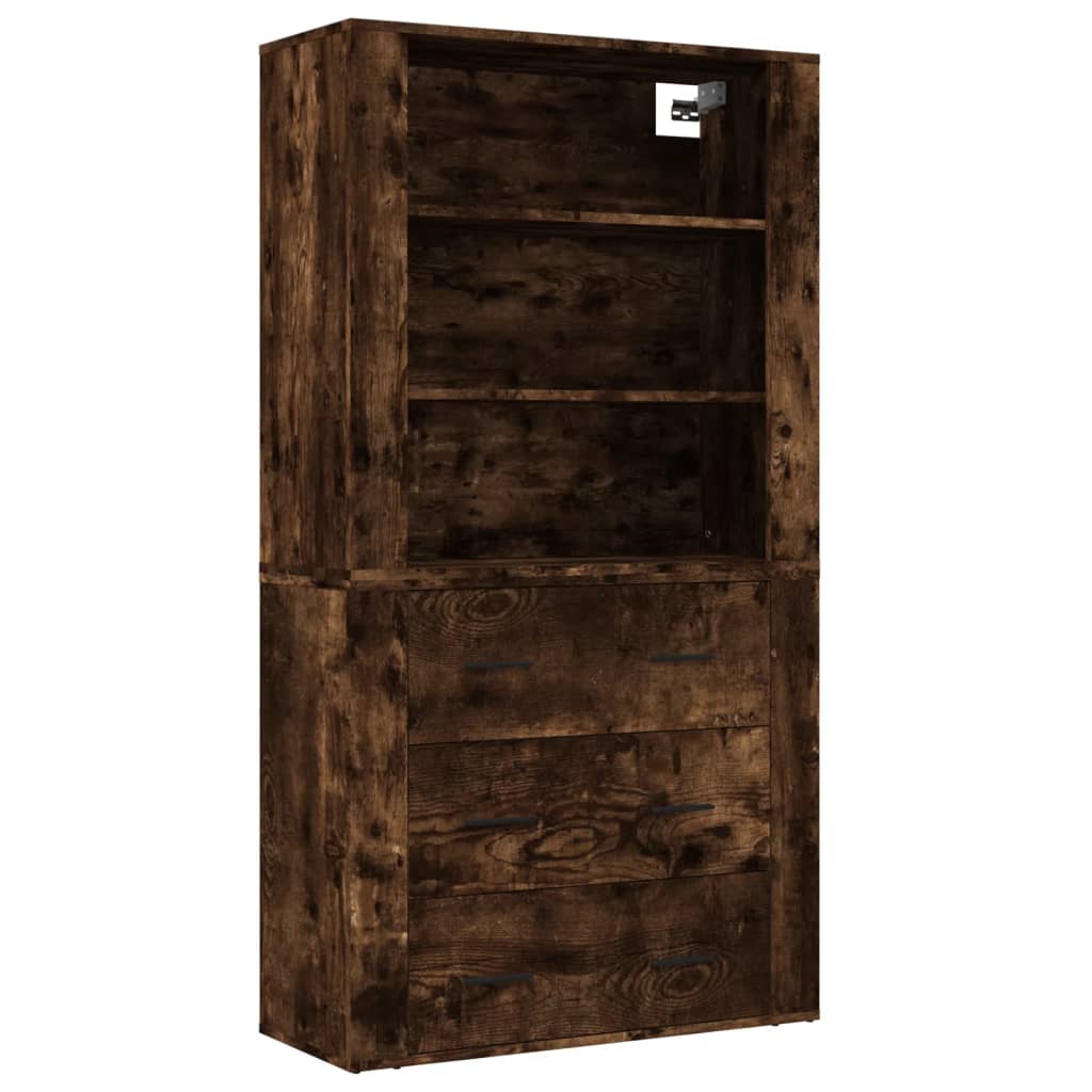 Hoge Kast Bewerkt Hout Gerookt Eikenkleurig