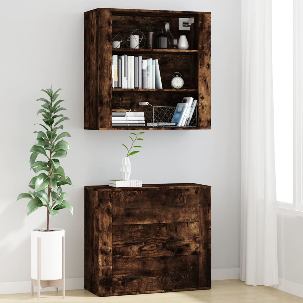 Hoge Kast Bewerkt Hout Gerookt Eikenkleurig