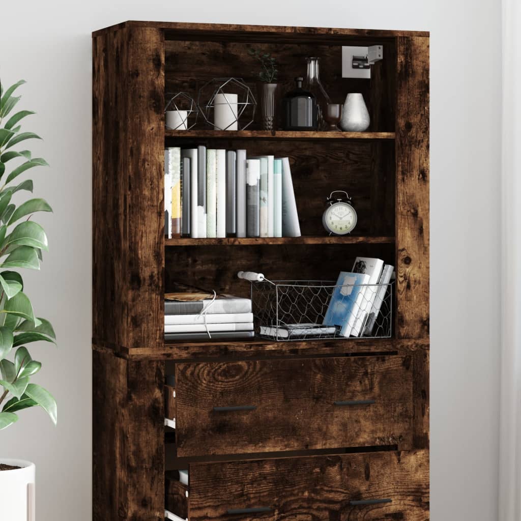 Hoge Kast Bewerkt Hout Gerookt Eikenkleurig