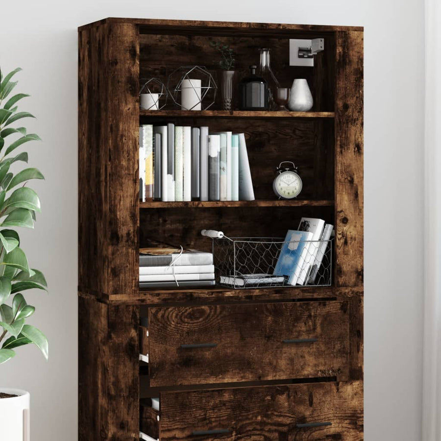 Hoge Kast Bewerkt Hout Gerookt Eikenkleurig