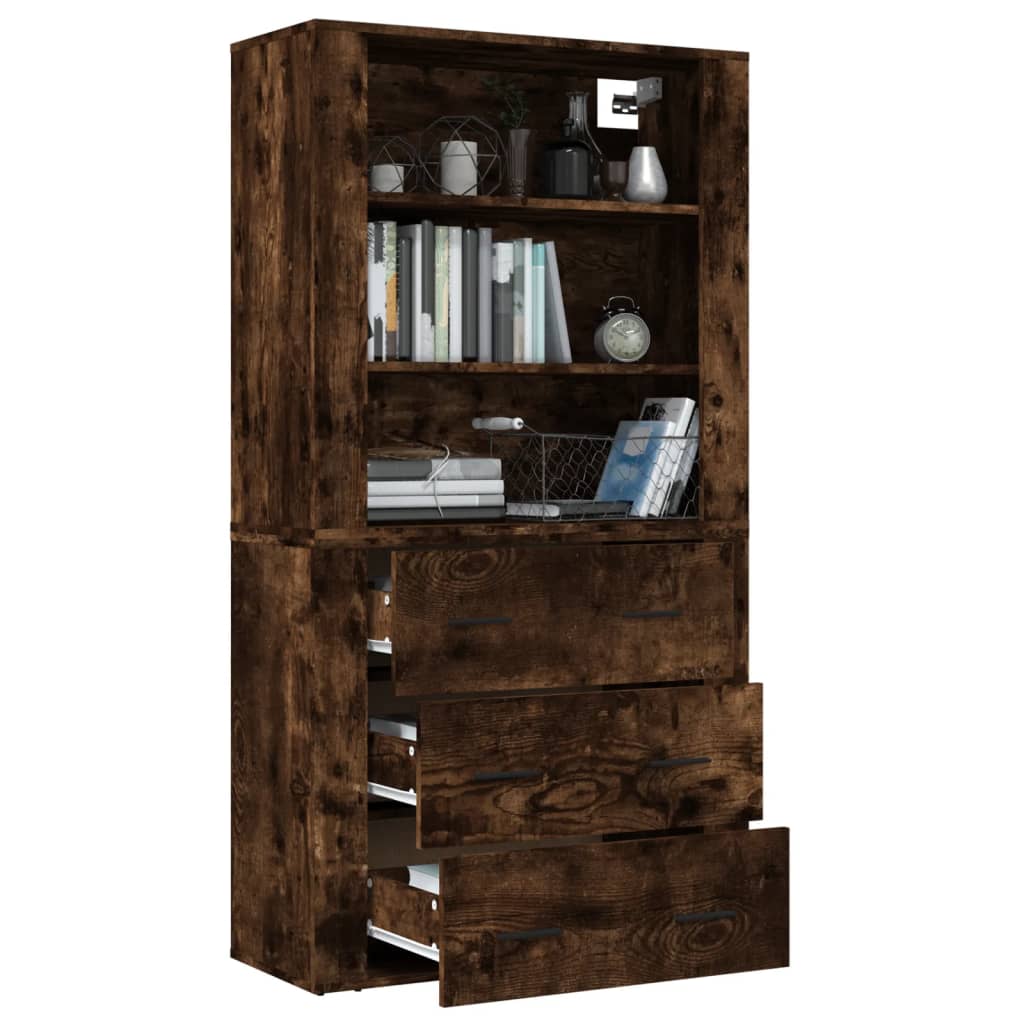 Hoge Kast Bewerkt Hout Gerookt Eikenkleurig