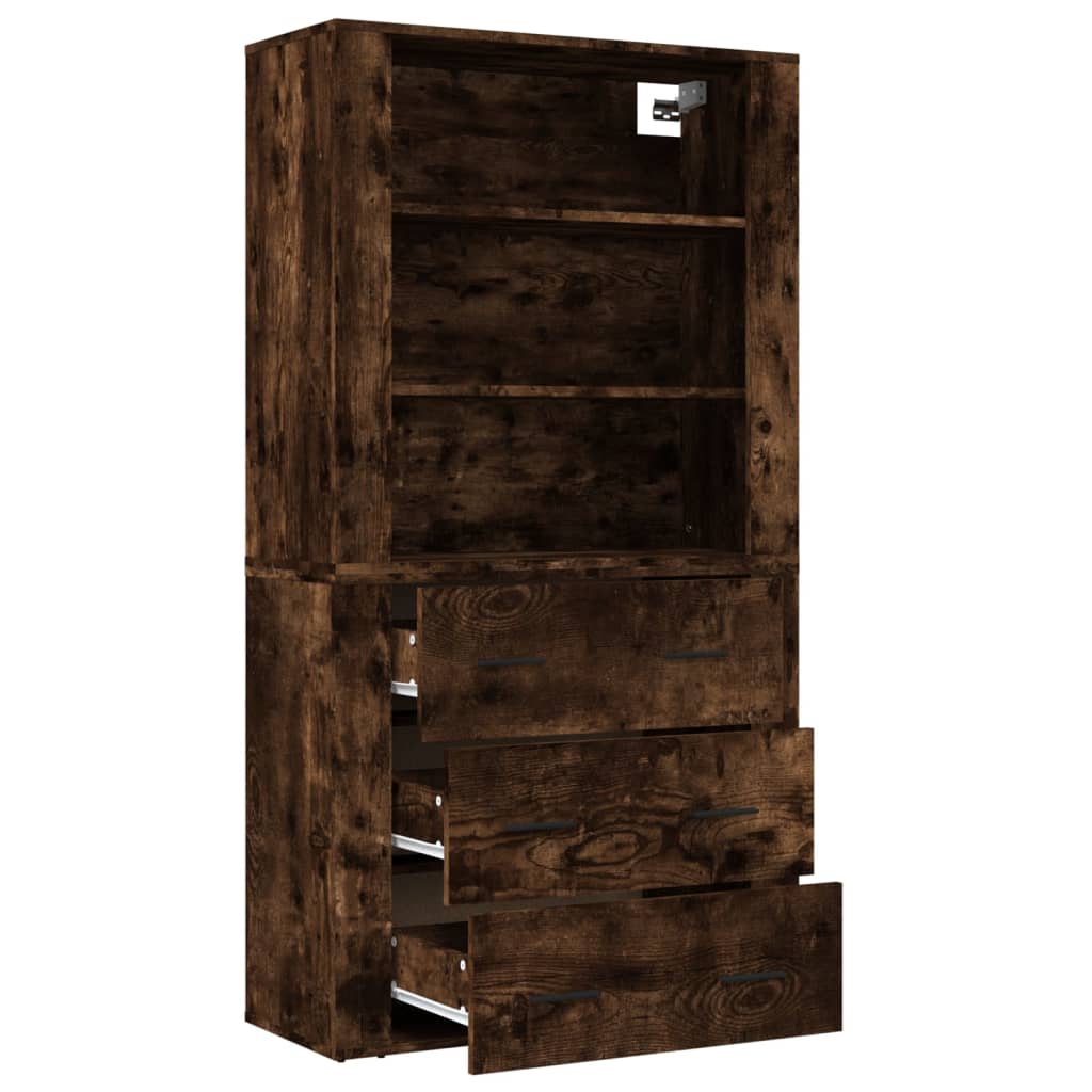 Hoge Kast Bewerkt Hout Gerookt Eikenkleurig