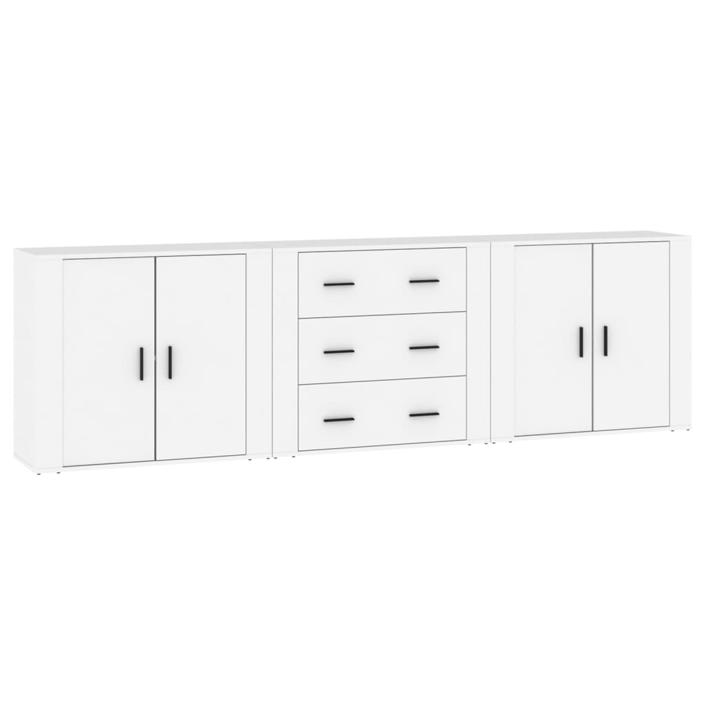 Dressoirs 3 st bewerkt hout wit