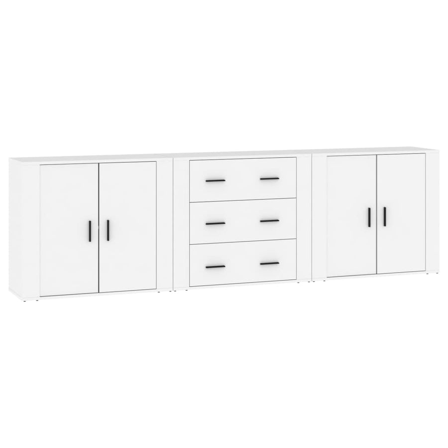 Dressoirs 3 st bewerkt hout wit