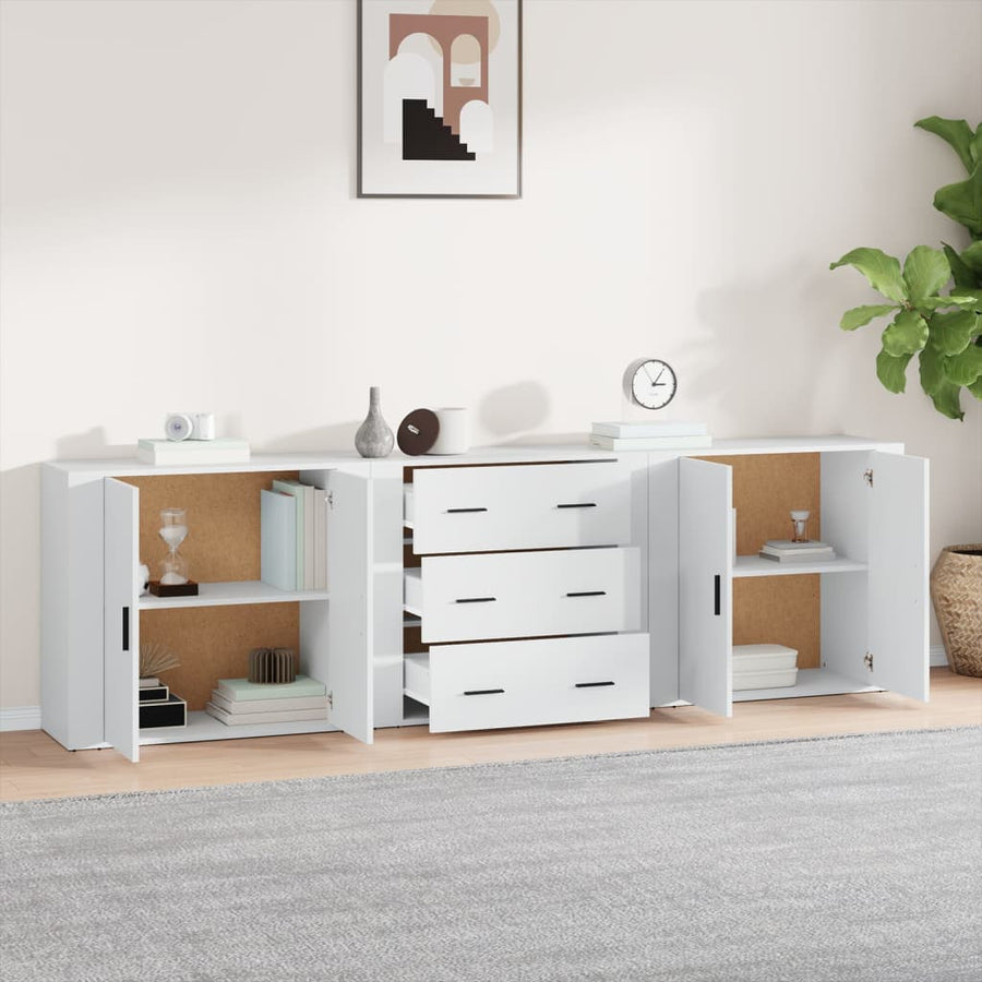 Dressoirs 3 st bewerkt hout wit