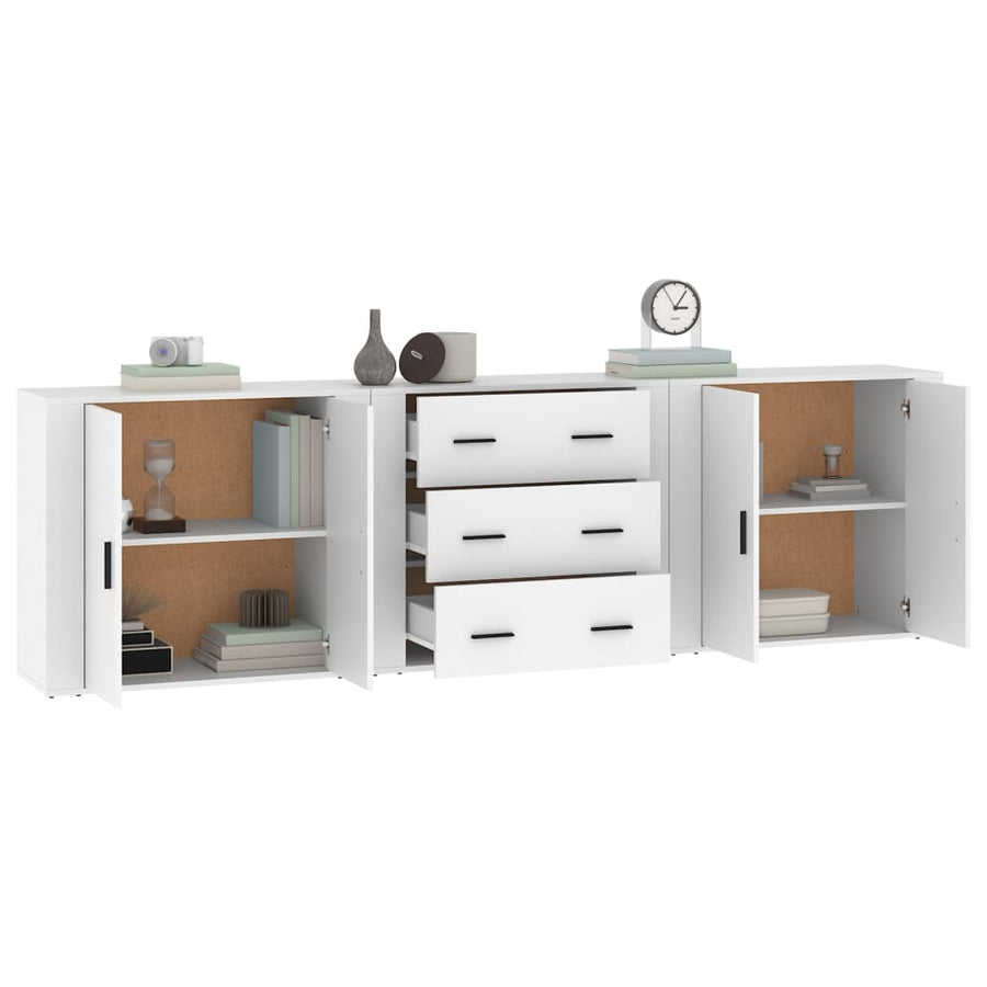 Dressoirs 3 st bewerkt hout wit