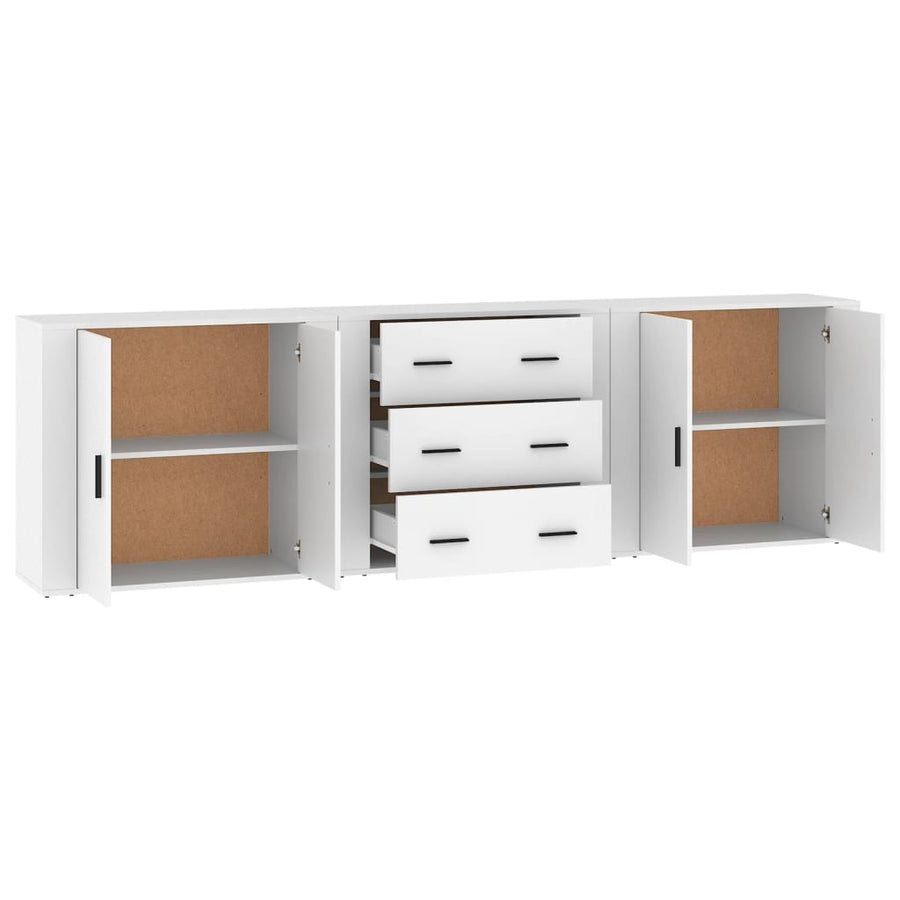 Dressoirs 3 st bewerkt hout wit