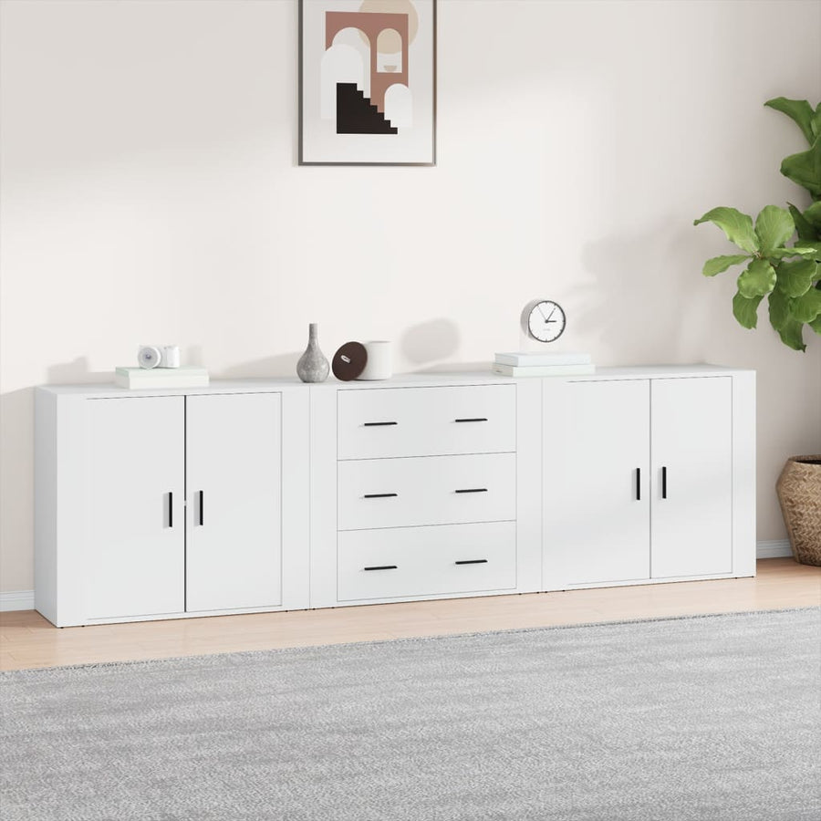 Dressoirs 3 st bewerkt hout wit