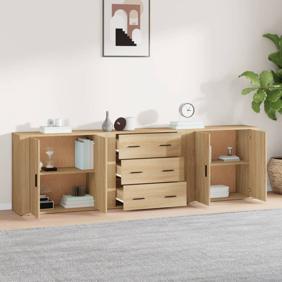 Dressoirs 3 st bewerkt hout sonoma eiken Sonoma eiken
