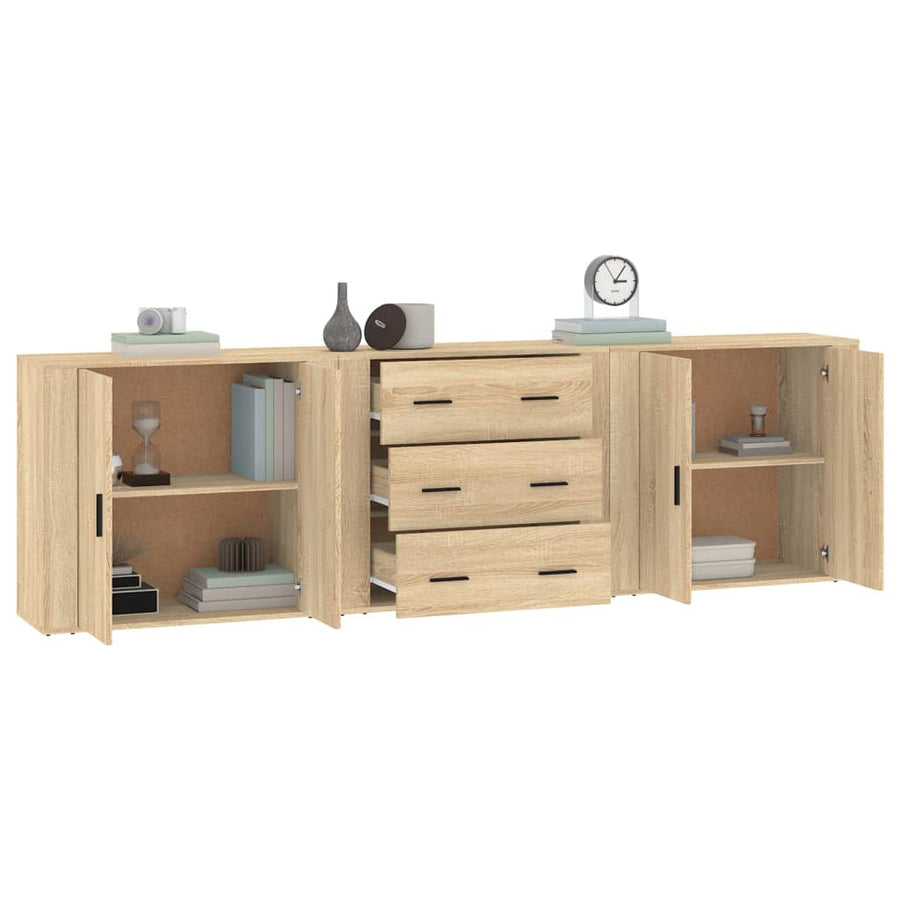 Dressoirs 3 st bewerkt hout sonoma eiken Sonoma eiken