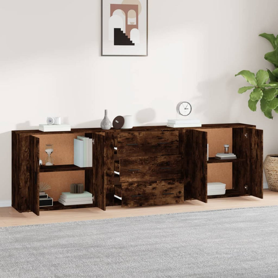Dressoirs 3 St Bewerkt Hout Gerookt Eikenkleurig