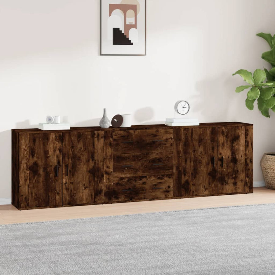 Dressoirs 3 St Bewerkt Hout Gerookt Eikenkleurig
