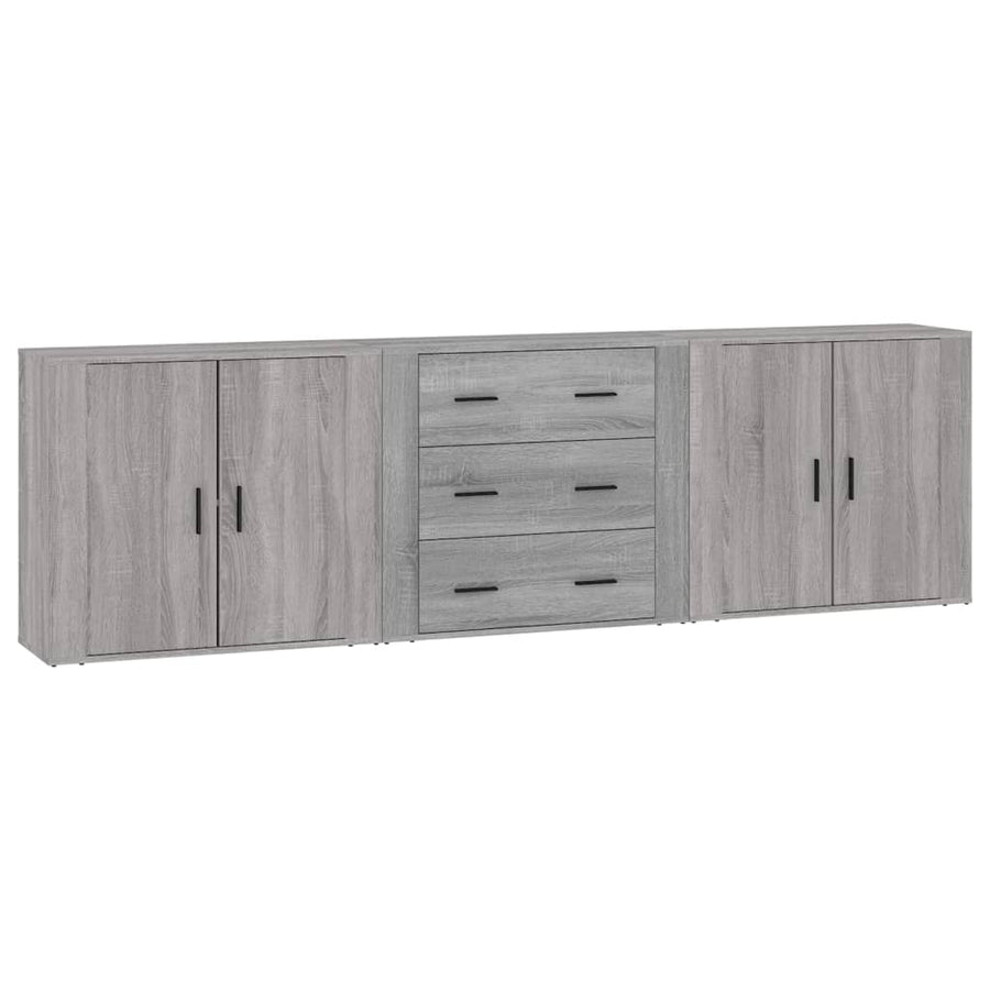 Dressoirs 3 st bewerkt hout grijs sonoma eikenkleurig