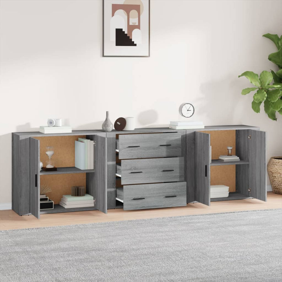 Dressoirs 3 st bewerkt hout grijs sonoma eikenkleurig