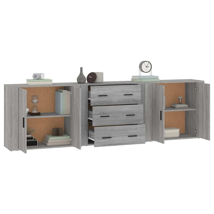 Dressoirs 3 st bewerkt hout grijs sonoma eikenkleurig