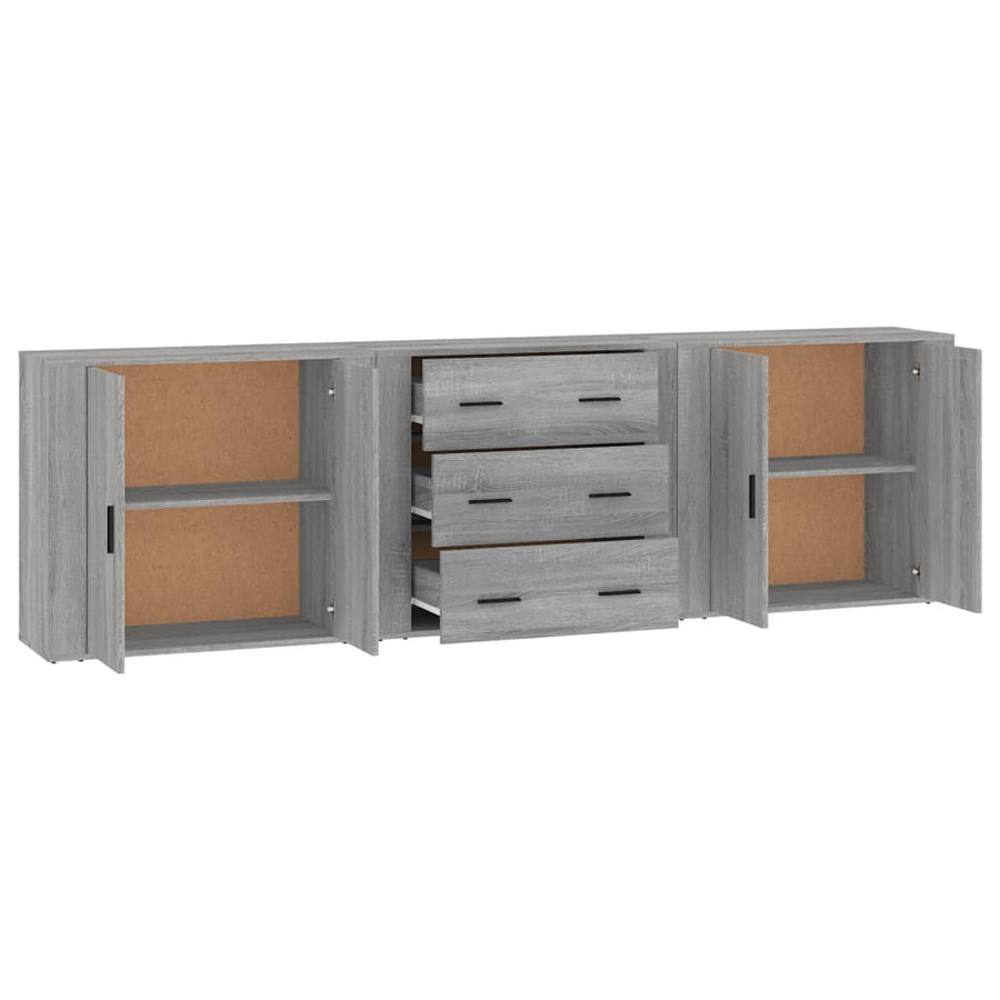 Dressoirs 3 st bewerkt hout grijs sonoma eikenkleurig
