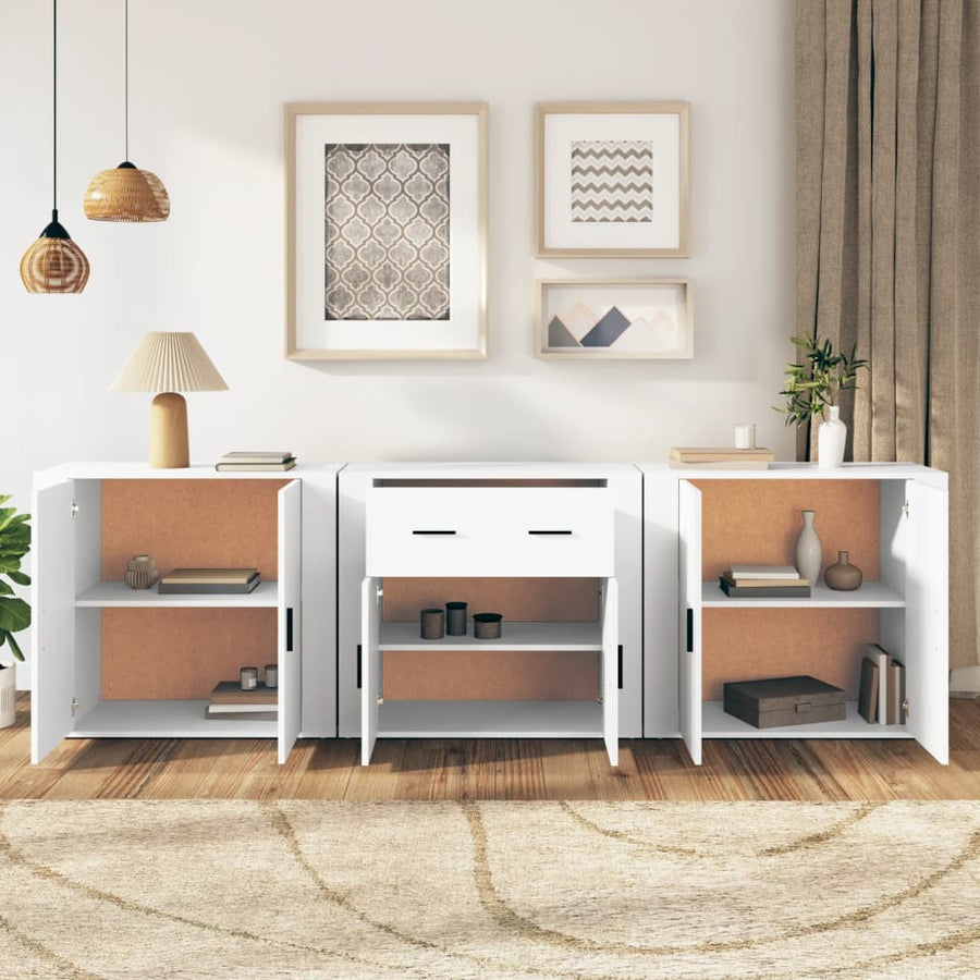 Dressoirs 3 St Bewerkt Hout Wit