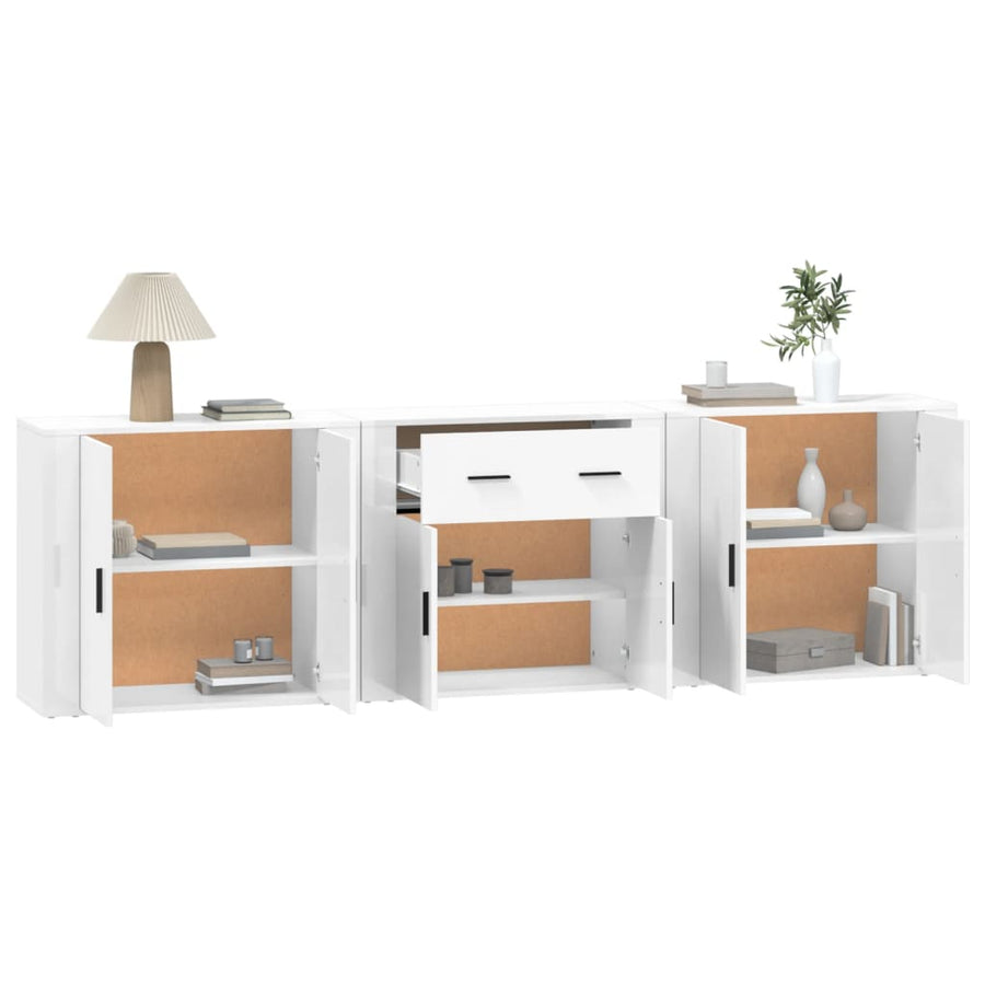 Dressoirs 3 St Bewerkt Hout Wit