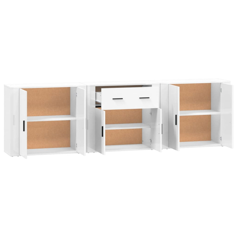 Dressoirs 3 St Bewerkt Hout Wit