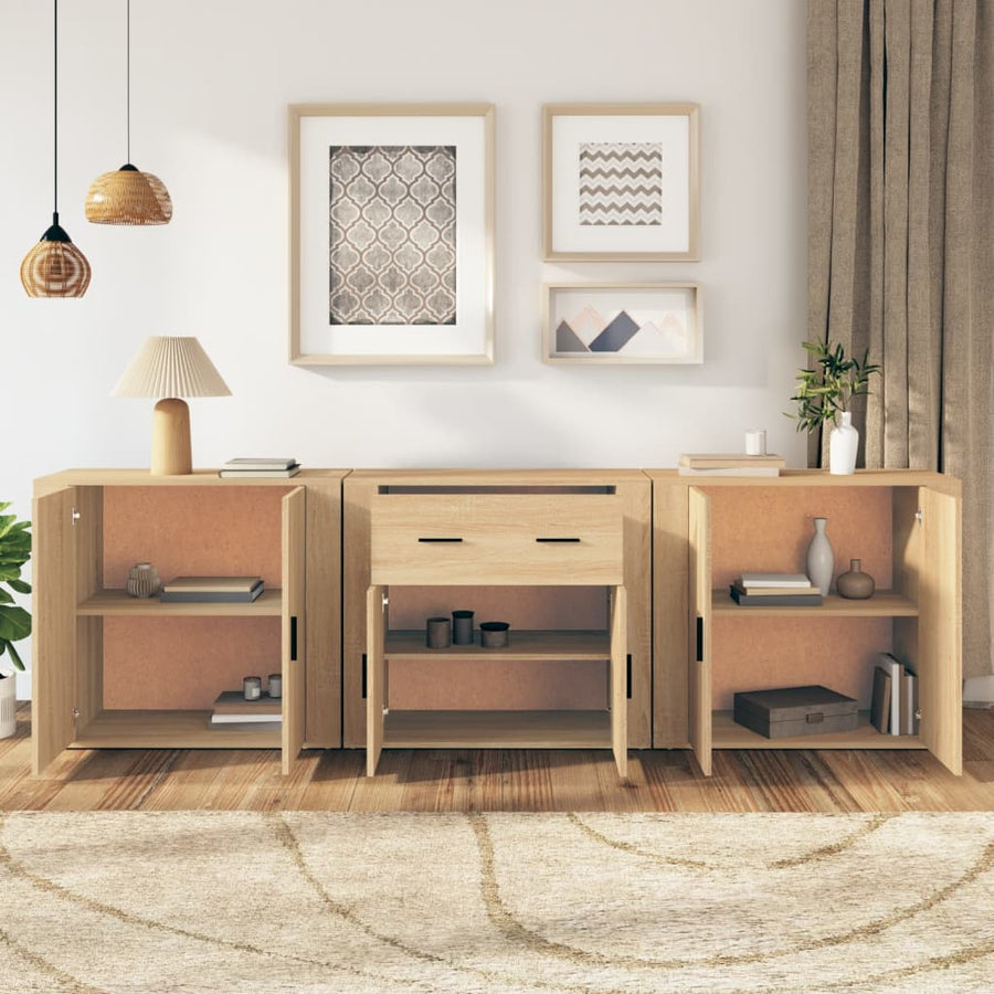 Dressoirs 3 st bewerkt hout sonoma eiken Sonoma eiken