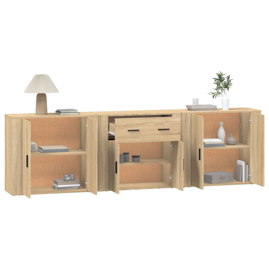 Dressoirs 3 st bewerkt hout sonoma eiken Sonoma eiken