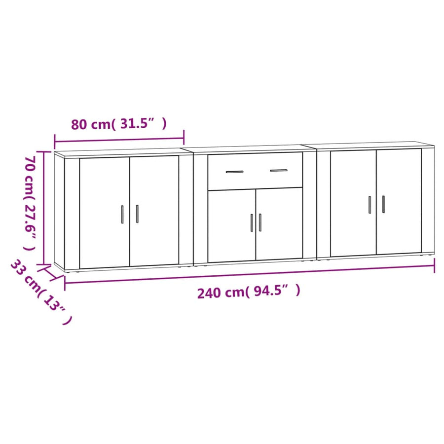 Dressoirs 3 st bewerkt hout sonoma eiken Sonoma eiken