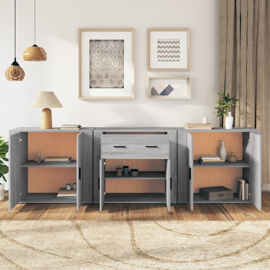 Dressoirs 3 st bewerkt hout grijs sonoma eikenkleurig