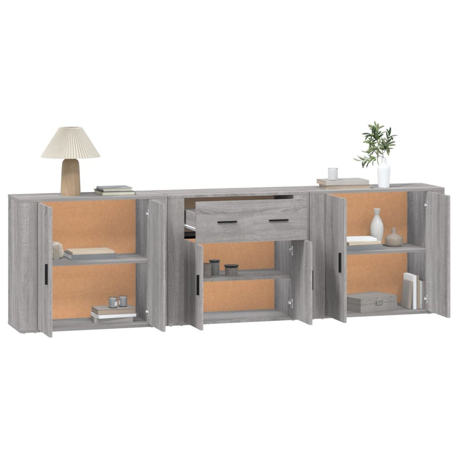 Dressoirs 3 st bewerkt hout grijs sonoma eikenkleurig