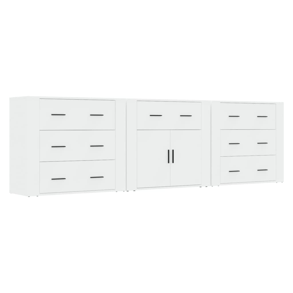 Dressoirs 3 St Bewerkt Hout Wit
