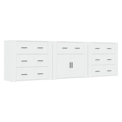 Dressoirs 3 St Bewerkt Hout Wit