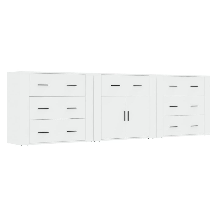 Dressoirs 3 St Bewerkt Hout Wit