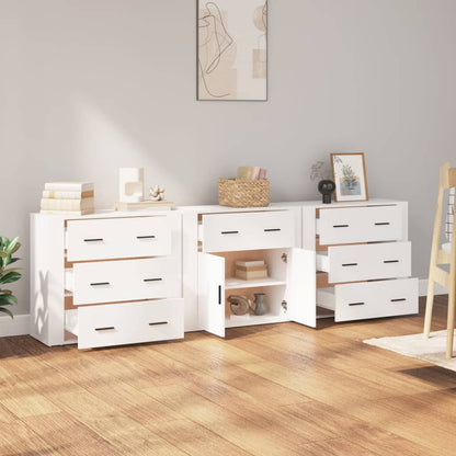 Dressoirs 3 St Bewerkt Hout Wit